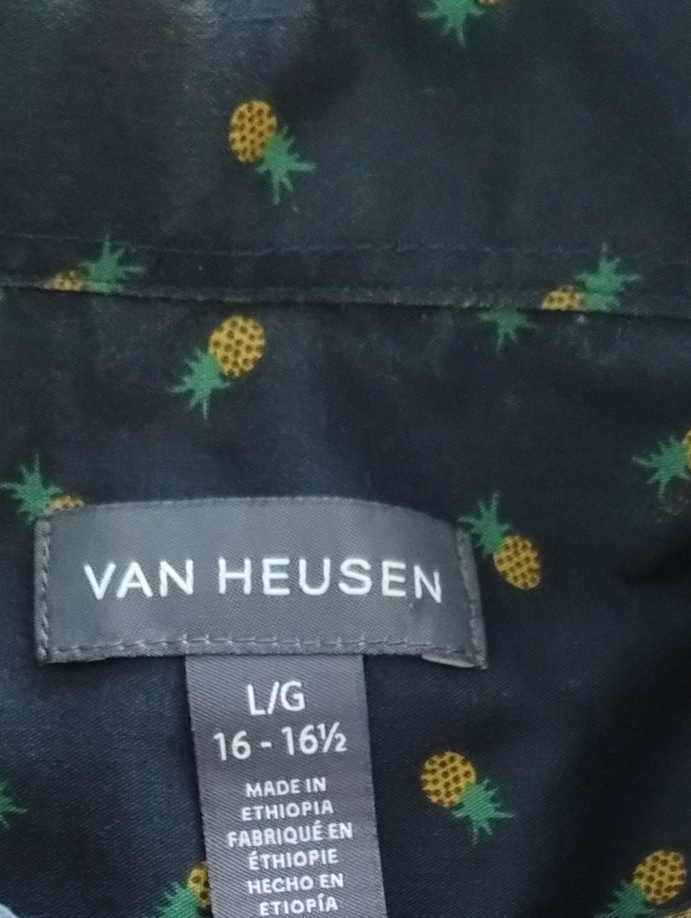 Van Heusen Blue Shirt with Yellow & Green Pineapple Motif